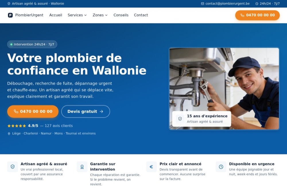 Aperçu du site plombierurgent.be
