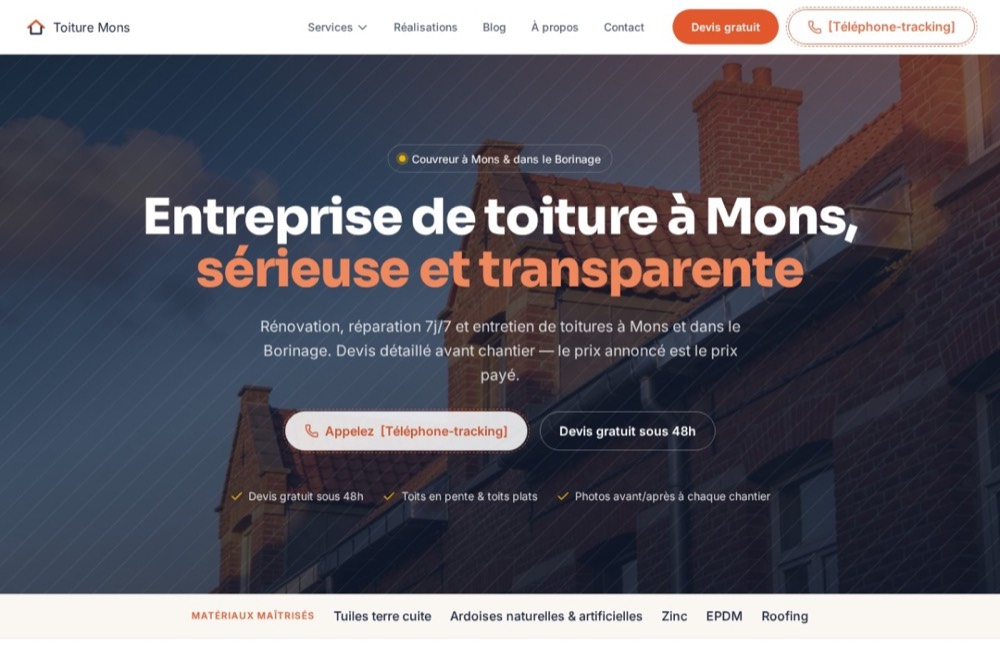 Aperçu du site toituremons.be